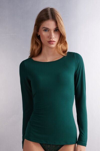 Intimissimi Maglia Manica Lunga Scollo a Barchetta in Micromodal Donna Verde Taglia S