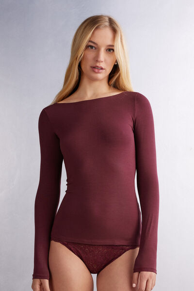 Intimissimi Maglia Manica Lunga Scollo a Barchetta in Micromodal Donna Bordeaux Taglia S