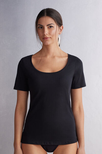 Intimissimi Maglia Manica Corta con Scollo a Madonna in Cotone Ultrafresh Donna Nero Taglia M