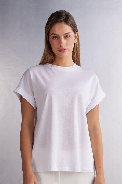 Intimissimi Maglia Manica Corta con Risvolto in Cotone Ultrafresh Donna Bianco Taglia L