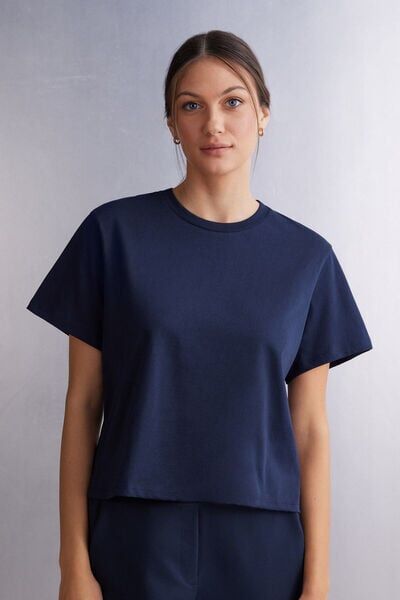 Intimissimi Maglia Manica Corta Boxy Fit in Cotone Donna Blu Taglia L