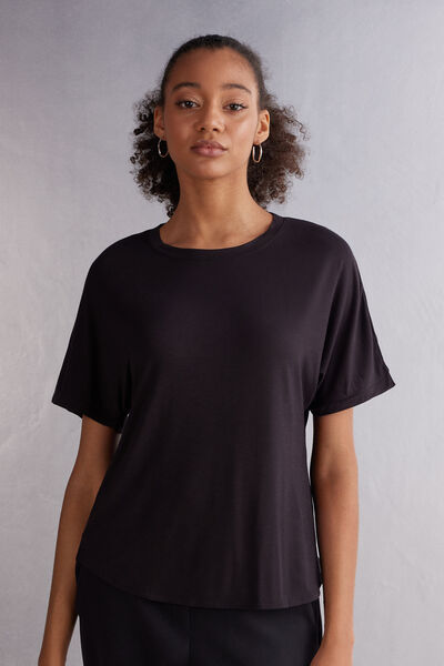 Intimissimi Maglia Manica Corta in Fresh Bamboo Donna Nero Taglia S