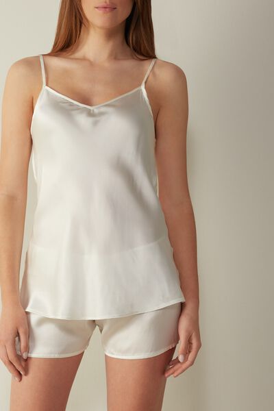 Intimissimi Top in Raso di Seta con Scollo a V Donna Avorio Taglia XS