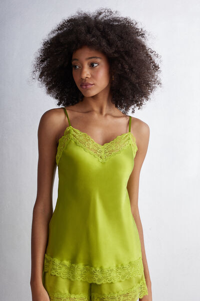 Intimissimi Canotta in Seta e Pizzo Donna Verde Taglia XS