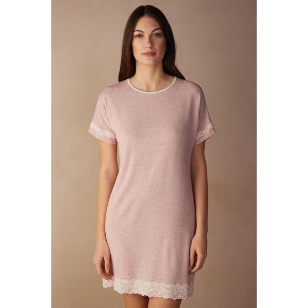 intimissimi camicia da notte a maniche corte con dettagli in pizzo donna rosa chiaro taglia s