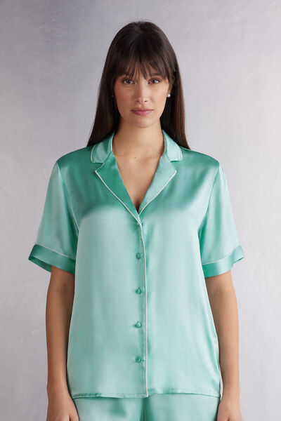 Intimissimi Camicia Manica Corta in Seta con Profili a Contrasto Donna Verde Taglia S