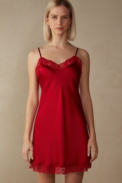 Intimissimi Sottoveste in Seta e Inserti in Pizzo Donna Rosso Taglia XS