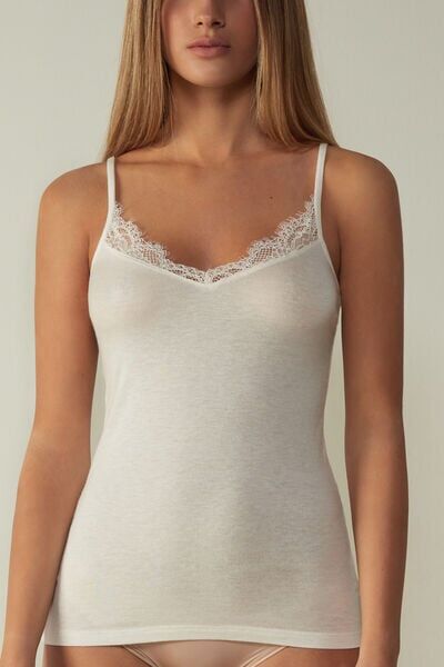 Intimissimi Top in Modal Ultralight con Cashmere con Pizzo Donna Avorio Taglia M