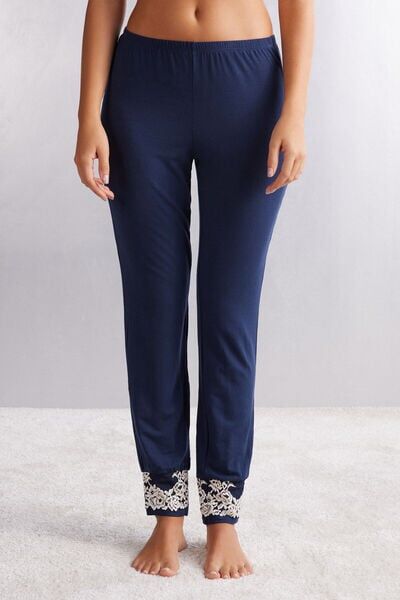 Intimissimi Pantalone Lungo in Modal con Polsino Pretty Flowers Donna Blu Taglia S