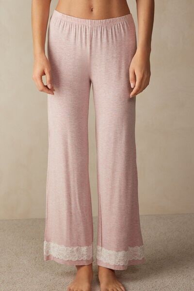 Intimissimi Pantalone Lungo in Modal con Dettagli in Pizzo Donna Rosa Chiaro Taglia M