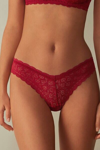 Intimissimi Brasiliana in Pizzo Stile Anni '80 Donna Rosso Taglia 3