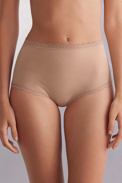 Intimissimi Culotte a Vita Alta in Cotone e Pizzo Donna Naturale Taglia 2