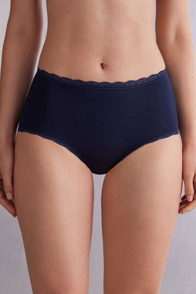 Intimissimi Culotte a Vita Alta in Cotone e Pizzo Donna Blu Taglia 3