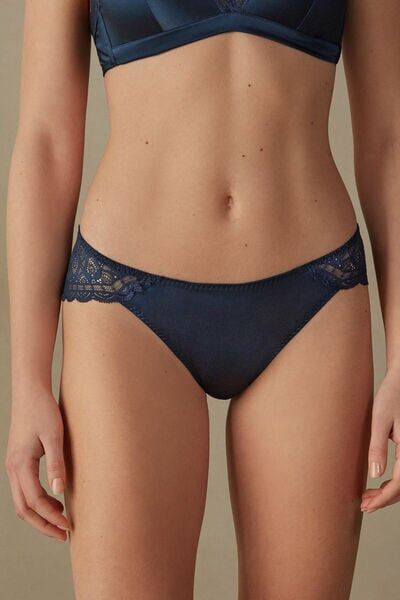 Intimissimi Slip in Seta e Pizzo Donna Blu Taglia 2