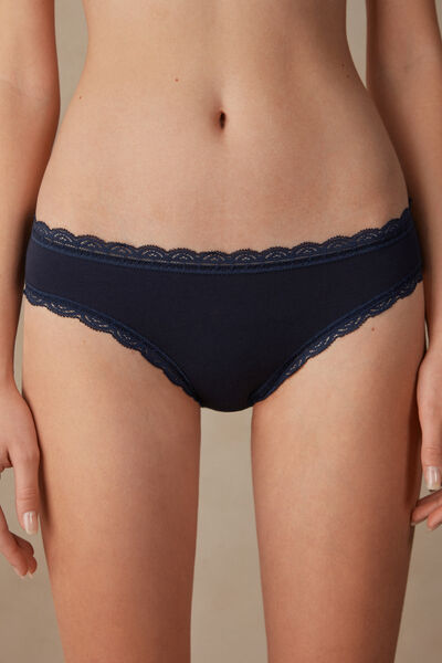 Intimissimi Slip in Cotone e Pizzo Donna Blu Taglia 2