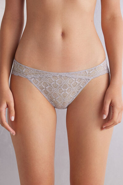 Intimissimi Slip in Pizzo Vita Bassa Donna Grigio Chiaro Taglia 3