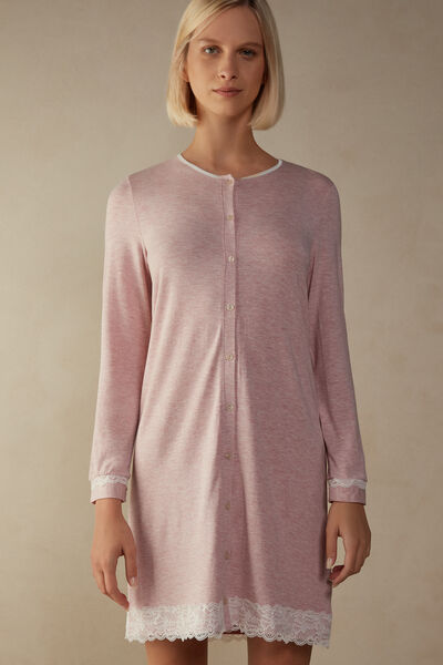 Intimissimi Camicia da Notte Aperta con Dettagli in Pizzo Donna Rosa Chiaro Taglia M