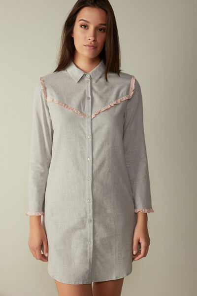 Intimissimi Camicia da Notte in Tela di Cotone Garzato Cotton Rouches Donna Grigio Taglia S