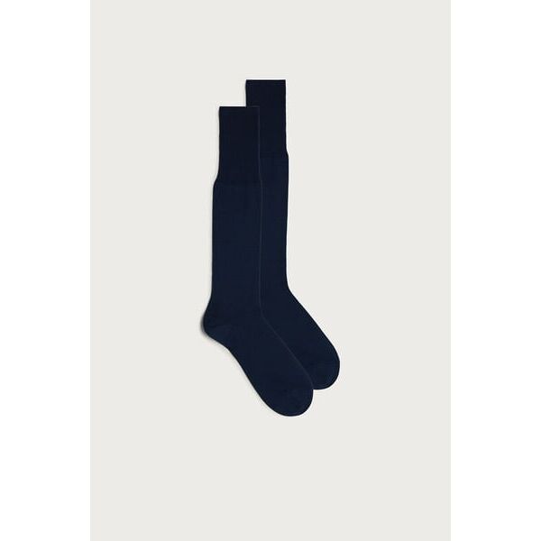 intimissimi calze lunghe in cotone filo di scozia rasato uomo blu taglia 46-47