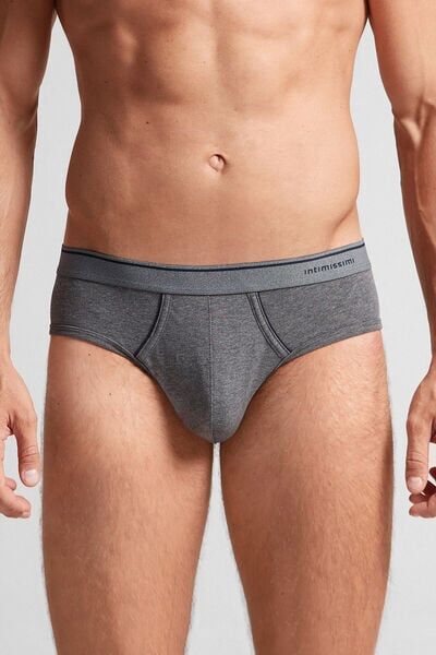 Intimissimi Slip in Cotone Superior con Elastico a Vista Uomo Grigio Scuro Taglia 4