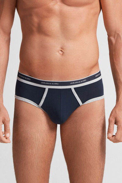 Intimissimi Slip in Cotone Natural Fresh con Logo Uomo Blu Taglia 7