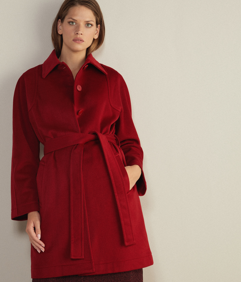 Falconeri Cappotto in Cashmere con Impunture a Vista Donna Rosso