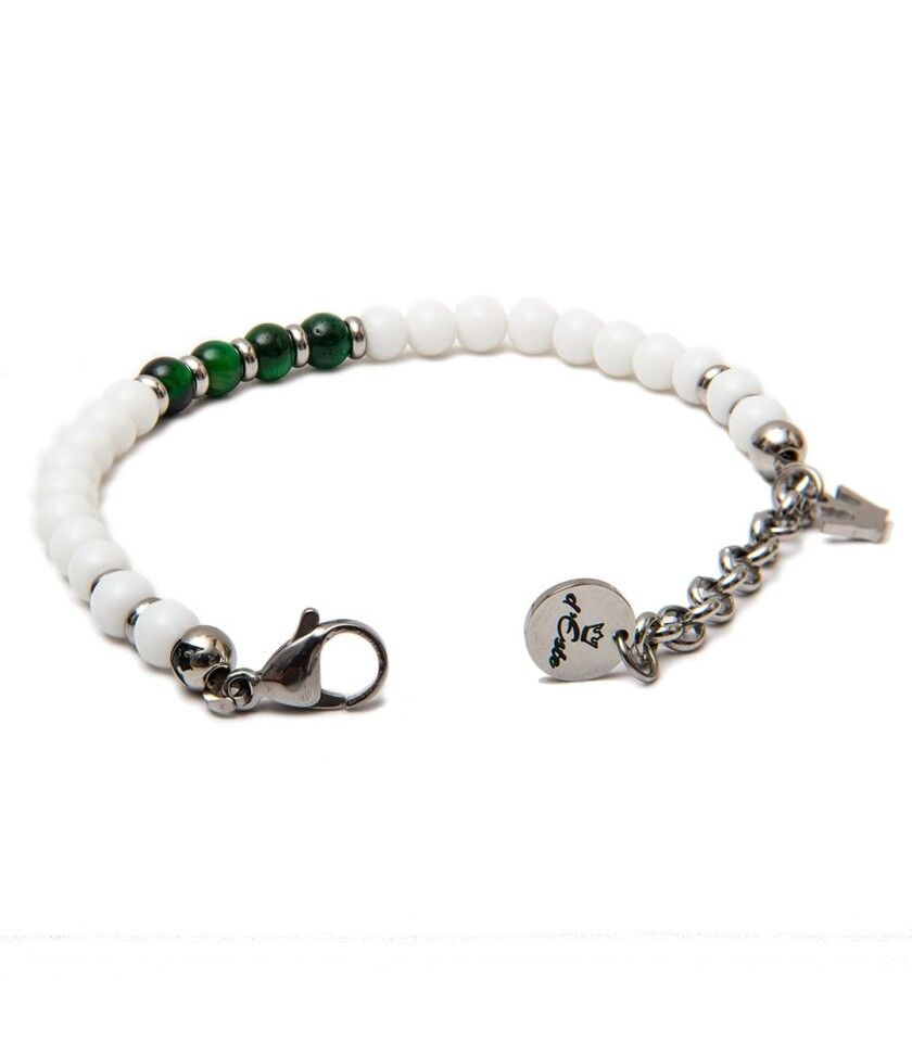 D'Este Bracciale In Pietre Onice Bianco E Occhio Di Tigre Verde - Colori: Bianco