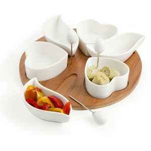 Brandani Gift Group ANTIPASTIERA CUPIDO IN PORCELLANA BIANCA CON SUPPORTO IN BAMBOO E 3 FORCHETTINE IN ACCIAIO INOX