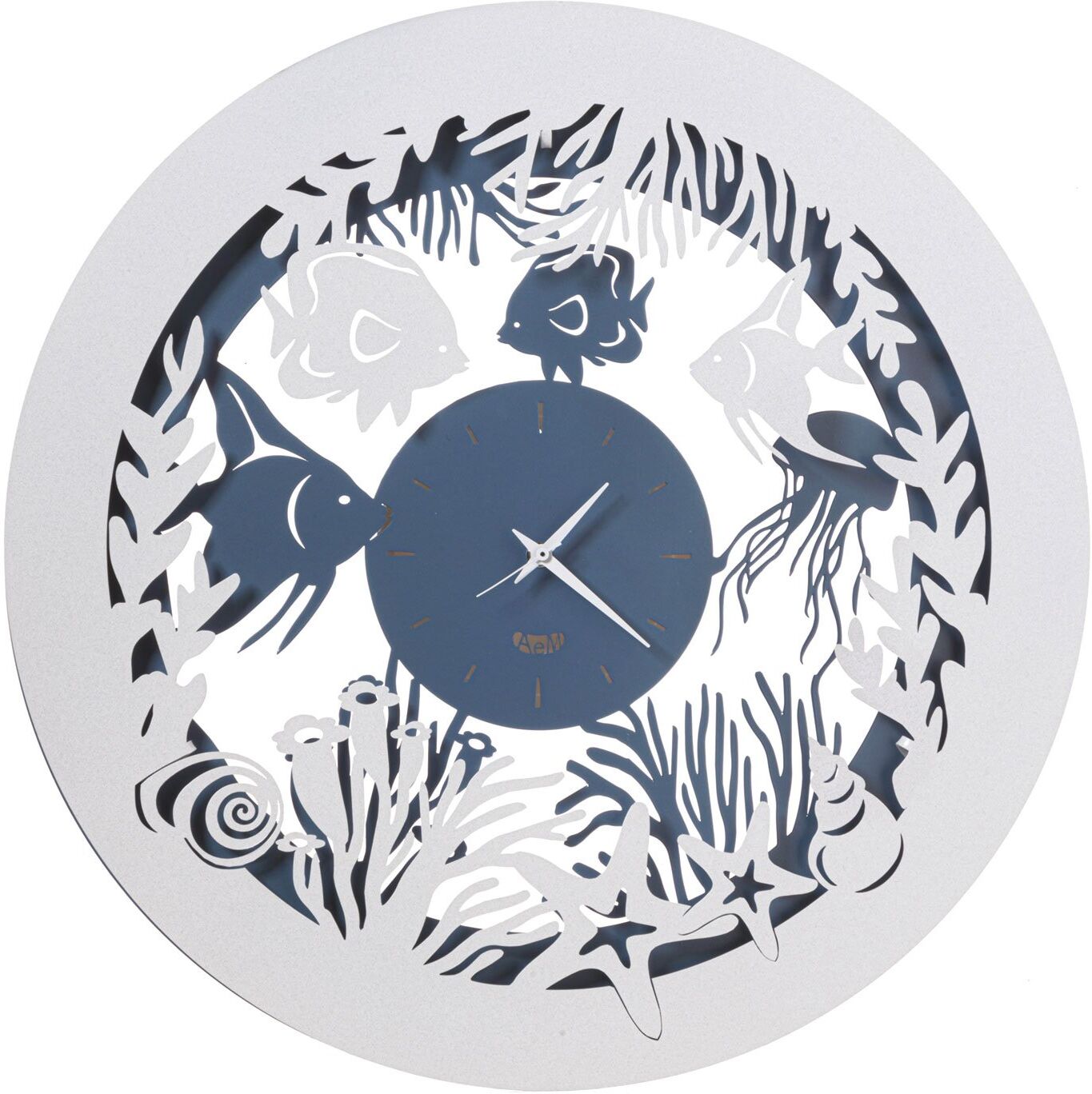 Casa Shop Orologio da parete con pesciolini Nettuno Azzurro e bianco marmo Casa Shop Orologio da parete con pesciolini Nettuno Azzurro e bianco marmo