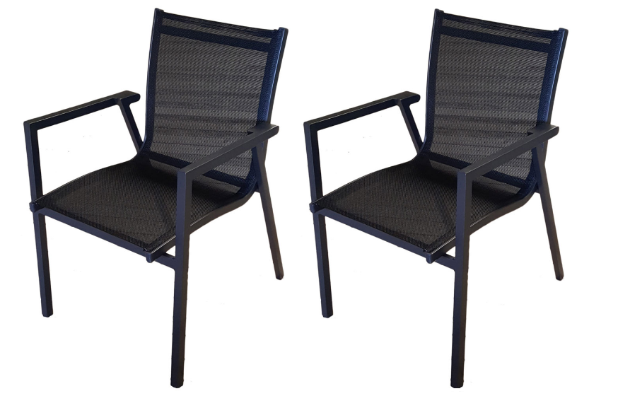 caesaroo set 2 sedie impilabili in alluminio colore antracite con braccioli   alluminio