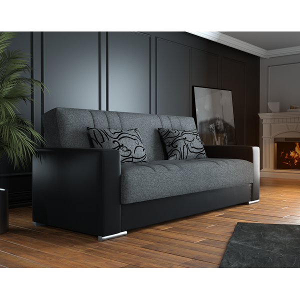 caesaroo divano letto tre posti 231x96 cm alicante colore grigio e struttura nera   nero e grigio
