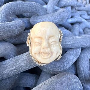 Ventura Anello In Argento Bagnato Oro Con Buddha In Osso-