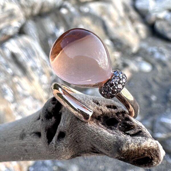 lucos anello in argento rosè con quarzo idrotermale color pesca-