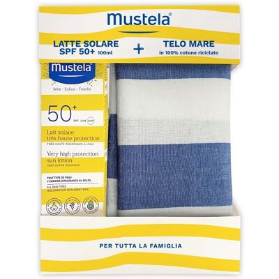 Mustela Latte Solare SPF50+ Protezione molto alta 100ml + Telo mare Mustela Latte Solare SPF50+ Protezione molto alta 100ml + Telo mare
