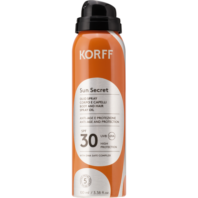 Korff Sun Secret Olio Spray SPF30 solare fotoprotettivo per il corpo e i capelli, 100 ml Korff Sun Secret Olio Spray SPF30 solare fotoprotettivo per il corpo e i capelli, 100 ml
