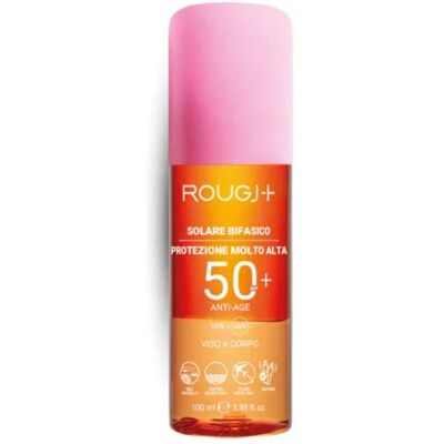 Rougj Group Rougj Solare Bifasico 50+ Anti-Age Spray solare con protezione molto alta per viso e corpo, 100 ml Rougj Group Rougj Solare Bifasico 50+ Anti-Age Spray solare con protezione molto alta per viso e corpo, 100 ml