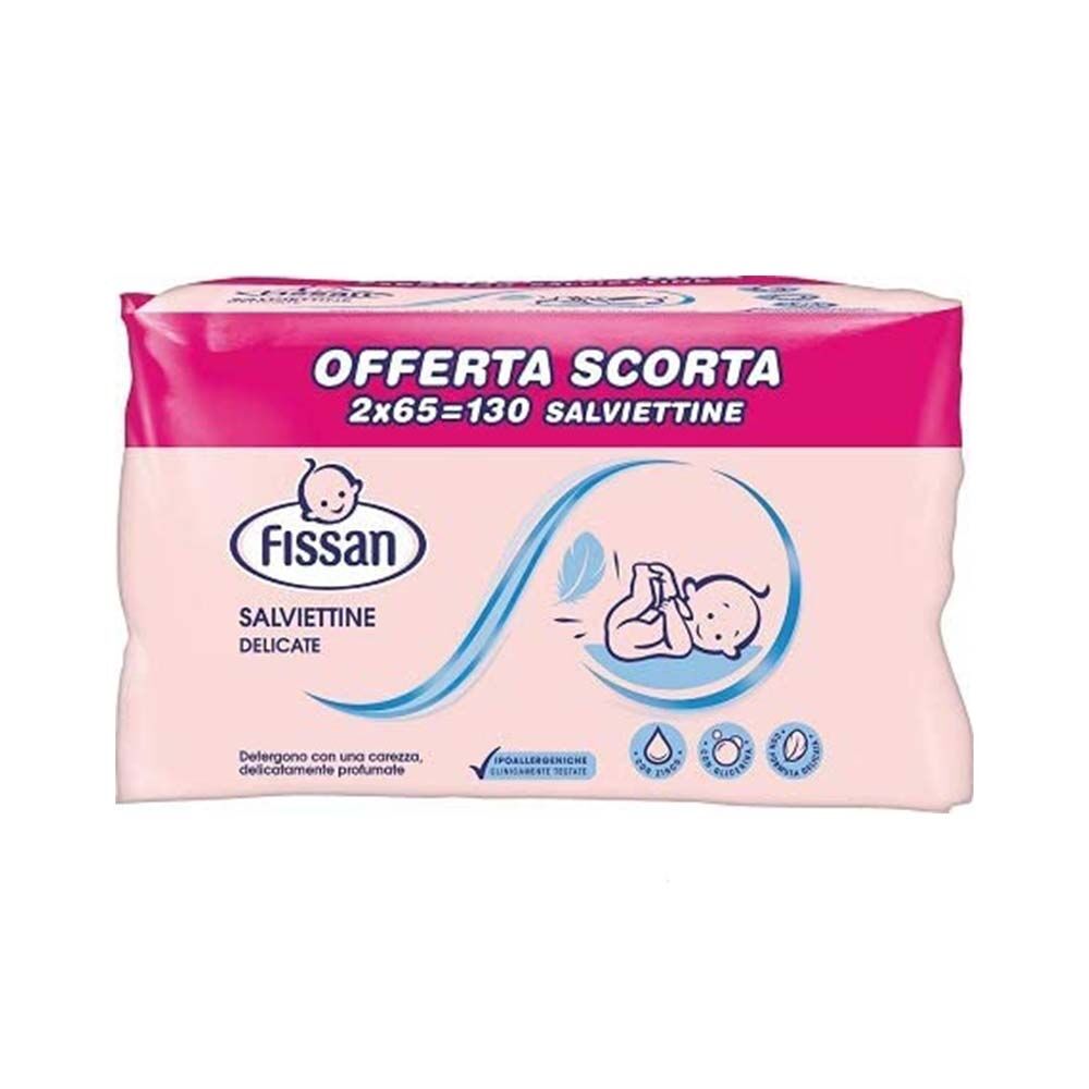 Fissan Baby Salviettine Delicate per il Cambio dei Bambini, 2 x 65 salviettine