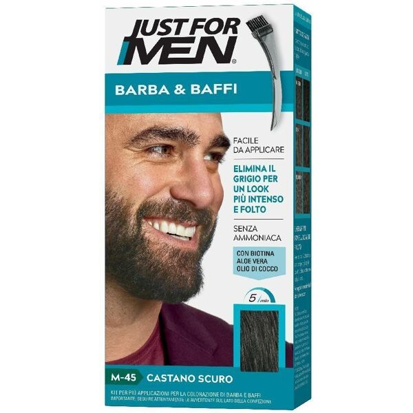 just for men barba e baffi kit per la colorazione n. m45 castano scuro, 51g