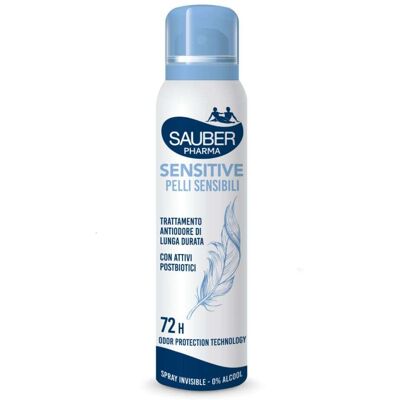 Sauber Deo 72H Sensitive - Deodorante spray per pelli sensibili e ipersudorazione, 150 ml Sauber Deo 72H Sensitive - Deodorante spray per pelli sensibili e ipersudorazione, 150 ml