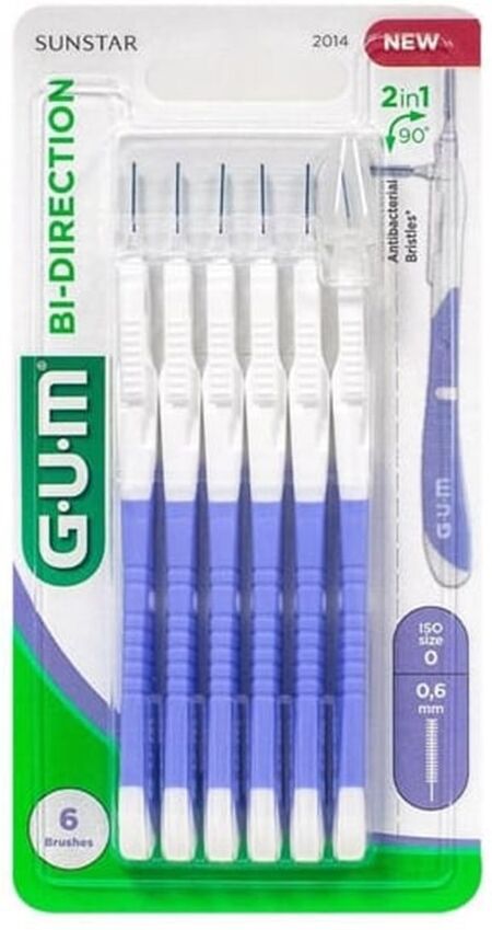 GUM Scovolino Interdentale Bi-Direction Punta Ultra Fine Fine ISO0, 6 Pezzi