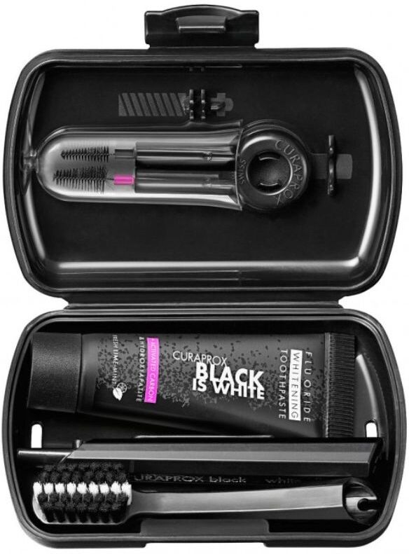 Curaprox Black is White - Set da Viaggio Spazzolino + Dentifricio + Scovolini