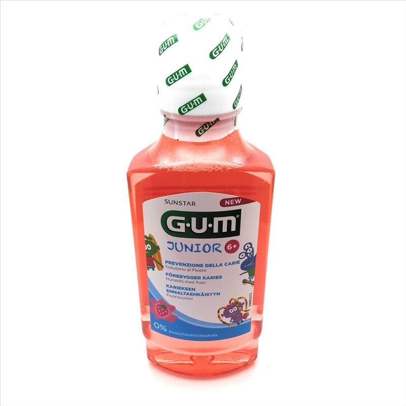 GUM Junior Collutorio Al Fluoro 0% Alcool 6+ Anni Gusto Fragola 300 ml