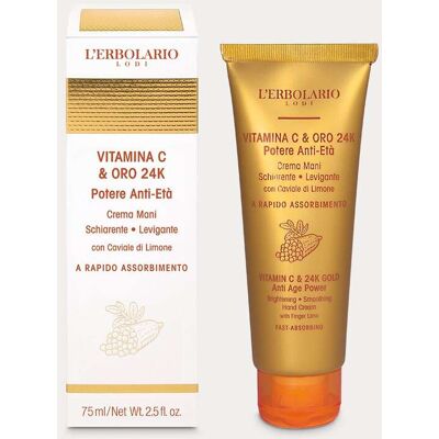 L'Erbolario Vitamina C & Oro 24K - Crema mani schiarente e levigante per le macchie, 75 ml L'Erbolario Vitamina C & Oro 24K - Crema mani schiarente e levigante per le macchie, 75 ml