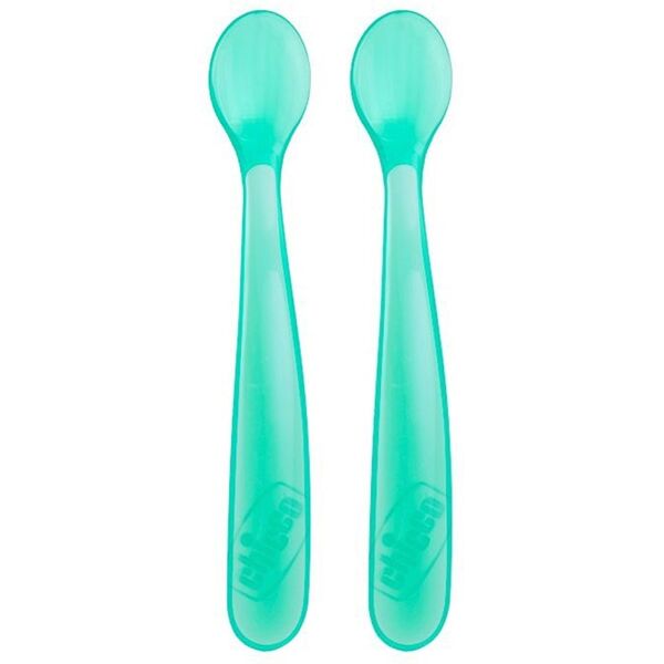 chicco cucchiaio in morbido silicone 6m+ per svezzamento colore verde, 2 pezzi