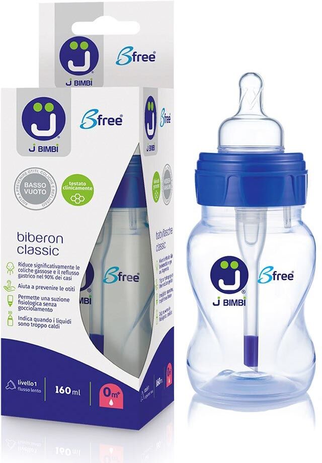 j bimbi classic - bfree biberon polipropilene colore blu 0m+, 160ml