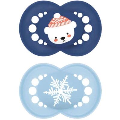 Mam Winter Edition Original Succhietto in Silicone 6+ Mesi colori Blu e Celeste, 2 succhietti Mam Winter Edition Original Succhietto in Silicone 6+ Mesi colori Blu e Celeste, 2 succhietti