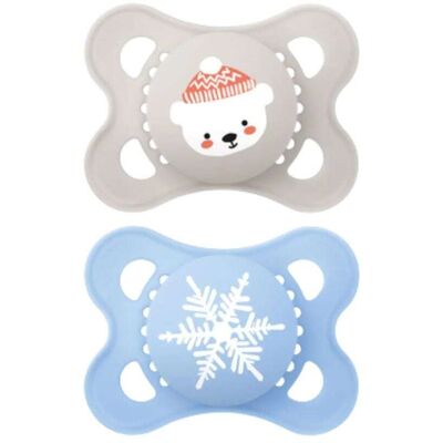 Mam Winter Edition Original Succhietto in Silicone 2-6 Mesi colori Grigio e Celeste, 2 succhietti Mam Winter Edition Original Succhietto in Silicone 2-6 Mesi colori Grigio e Celeste, 2 succhietti