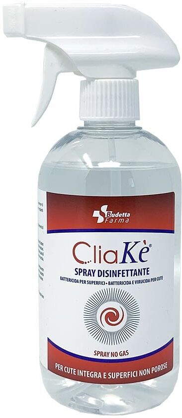 Budetta Farma CliaKé Spray Disinfettante Battericida per superfici e cute, 500ml