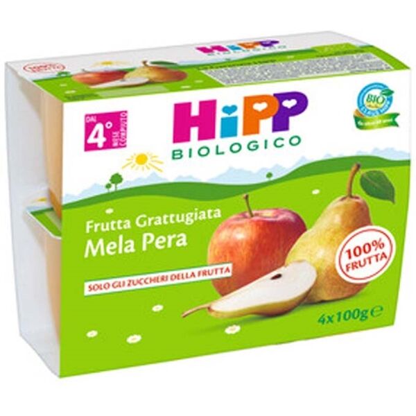 hipp frutta grattugiata biologica mela e pera dai 4+ mesi, 4 x 100g