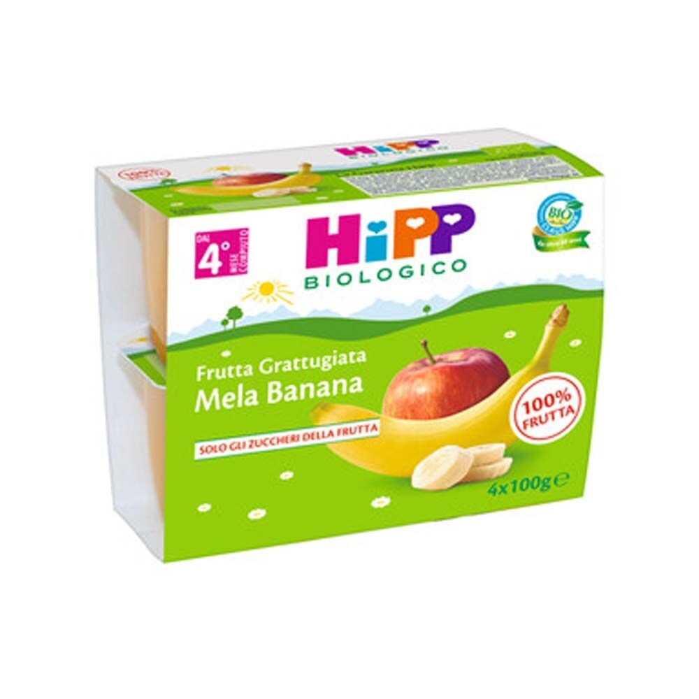 HiPP Frutta Grattugiata Biologica Mela e Banana dai 4+ Mesi, 4 pezzi